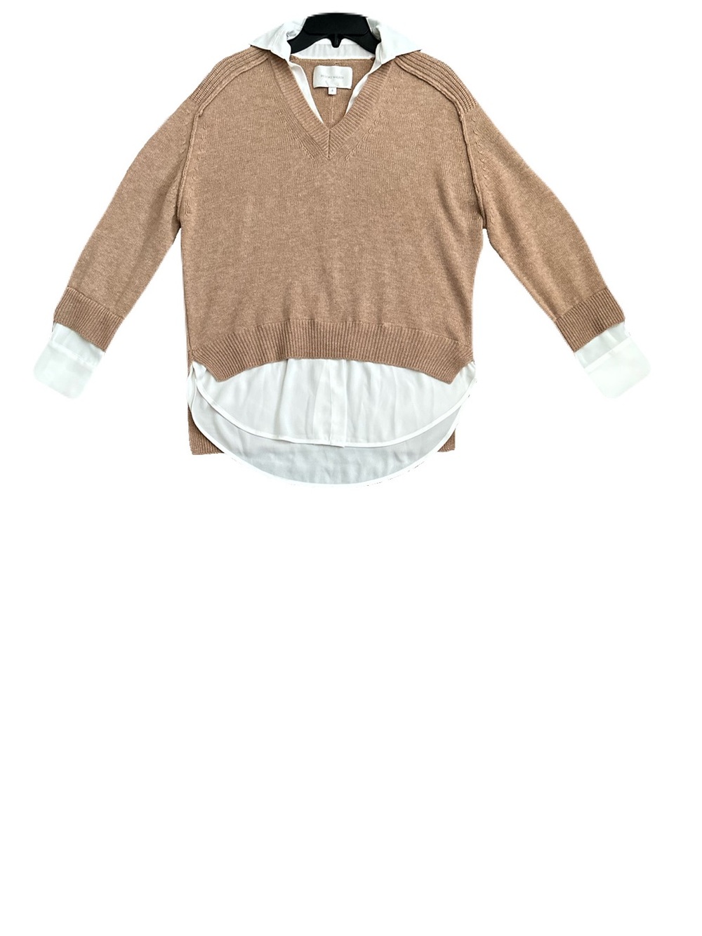 Brochu Walker The Looker Layered V Neck Wool Cashmere Camel Brown Sweater size S - Picture 6 of 16